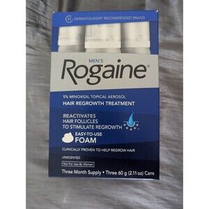 Rogaine Minoxidil Unscented Men's Hair Regrowth Foam, 3 MONTH Supply Unopened